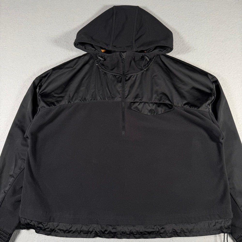 Athleta Womens Black Mixed Media Half Zip Fleece Hoodie Snap Pocket Small 511865